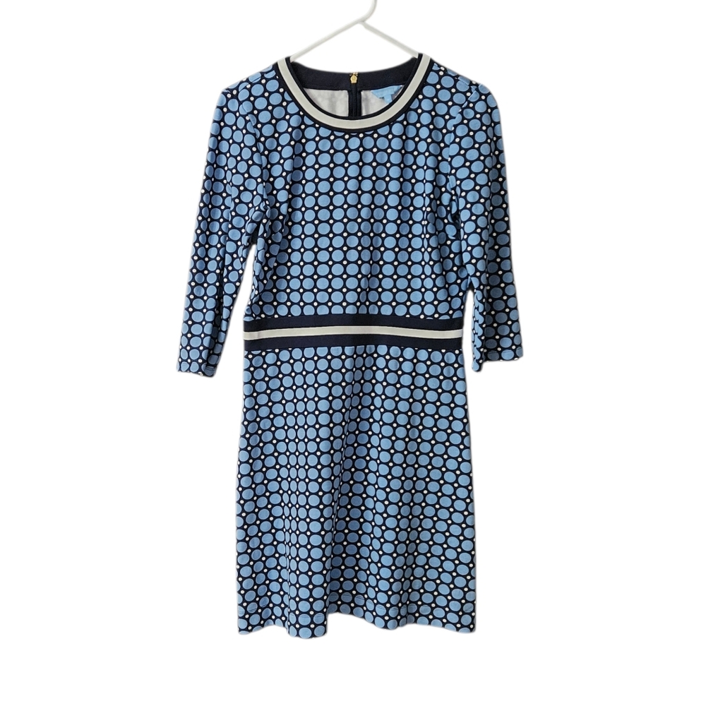Draper James Persley Ponte Dress Women Medium 3/4 Sleeves Blue Polka Dot